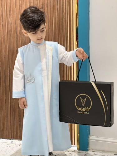 طقم دقله أطفال ملكي مع ثوب بتصميم عصري - قماش ليني...