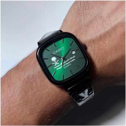 ساعة رجالي LTP كابلز اسود-اخضر بشعار المملكة