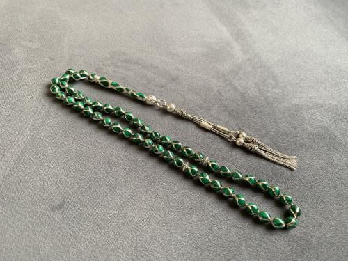 سبحة قفص فضة مطعم حجر ملاكايت مولد