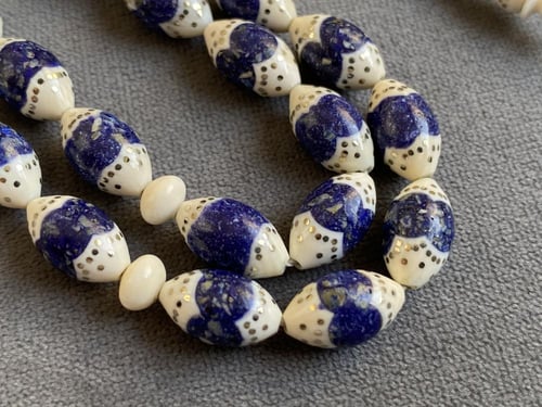 سبحة عاج فيل مطعّم فضة و برادة اللازورد