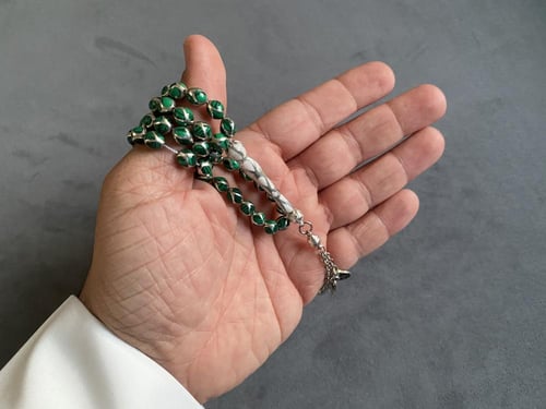 سبحة قفص فضة مطعم حجر ملاكايت مولد و بكلايت معتق