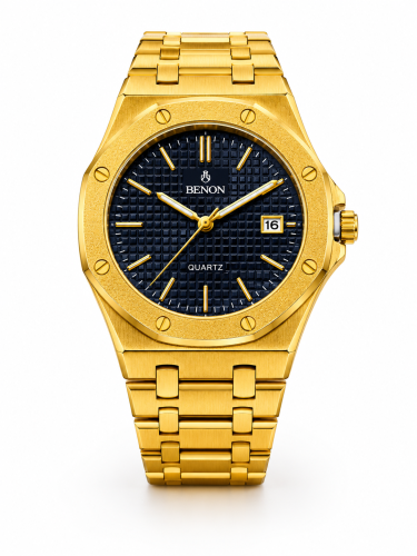 Benon men's watch with black dial and gold bracele...