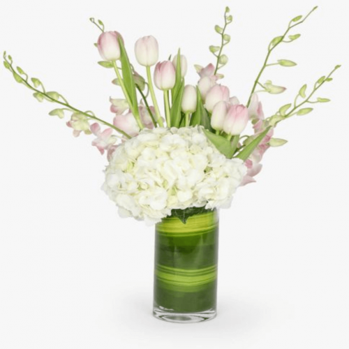 فازة فاخر من زهرة الهيدرانجيا وزهرة التوليب