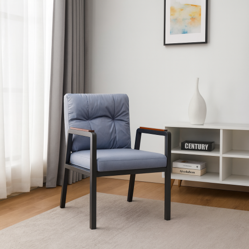 كرسي خشبي مفرد مبطن قماش بمساند لليد لون رمادي غام...