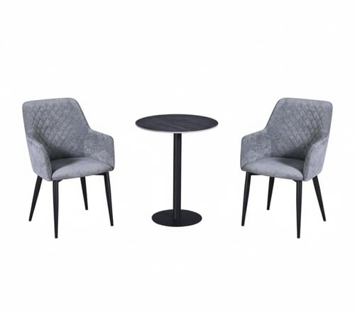 طقم طاولة كافيه دائري بسطح سراميك مع كرسيين قماش-ع...