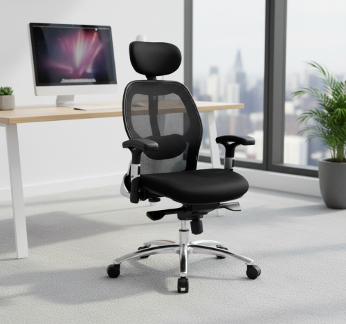 كرسي مكتب شبكي دوار فاخر -أسود