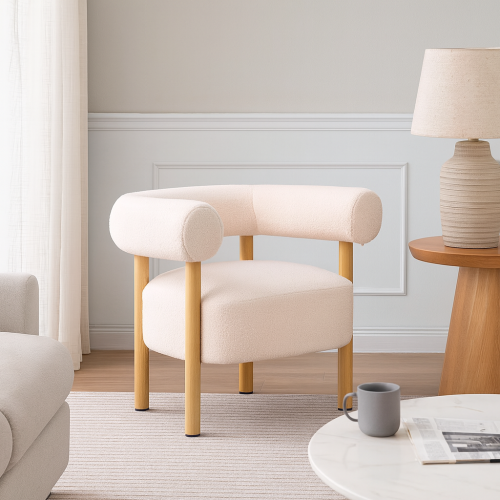 كرسي استرخاء بمسند ظهر دائري وأرجل خشبية