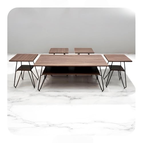 طقم طاولات خدمة مستطيل خشب 5 قطع بعدة الوان