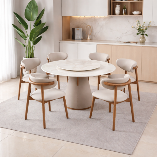 طقم طاولة طعام دائري رخام فاخر مع 6 كراسي – مع صين...