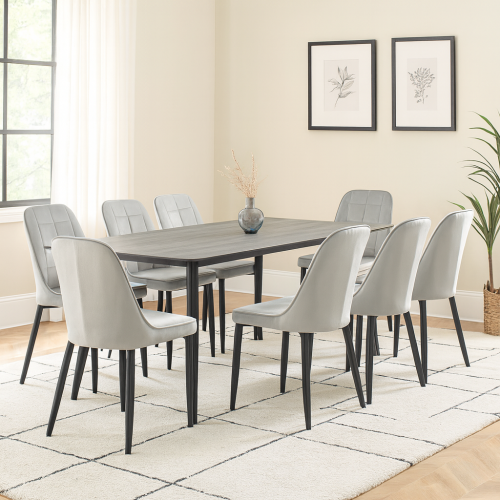 طقم طاولة طعام خشبية فاخرة مع 8 كراسي مخمل مبطنة-ر...