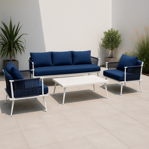 طقم جلسة خارجية فاخرة من الألمنيوم والمخدات الزرقا...