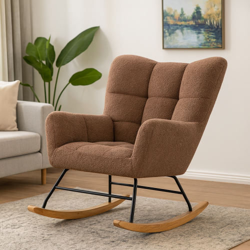 كرسي مفرد هزاز قاعدة خشبيه وقماش مخمل لون بني