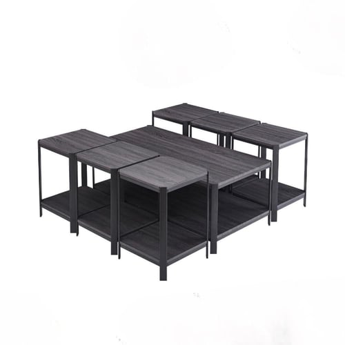 طقم طاولات تقديم و ضيافة خشب 7 قطع لون رمادي