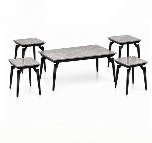 طقم طاولات قهوة مودرن بتصميم رخامي (5 قطع)