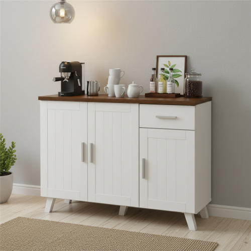 دولاب تخزين خشبي مودرن 3 أبواب مع درج - أبيض وبني