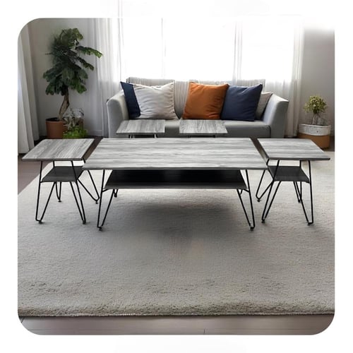 طقم طاولات خدمة مستطيل خشب 5 قطع بعدة الوان