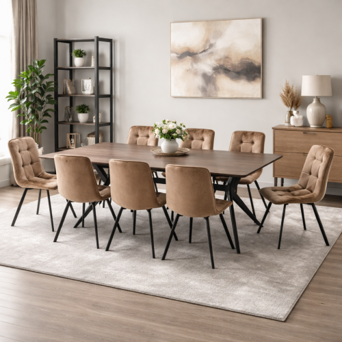 طقم طاولة سفره خشب مع 8 كراسي قماش – لون بني