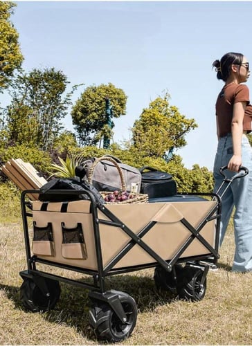 عربة رحلات بعجلات قابلة للطي لون بيج