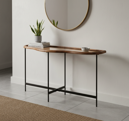 طاولة كونسول مودرن بتصميم انسيابي وسطح زجاجي-عدة ا...