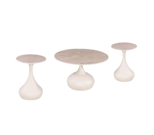 طقم طاولات قهوة جانبية مودرن بسطح سيراميك وقاعدة م...