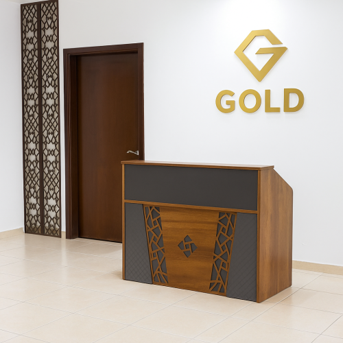 كاونتر استقبال مقاس 120 خشبي بتصميم زخرفي