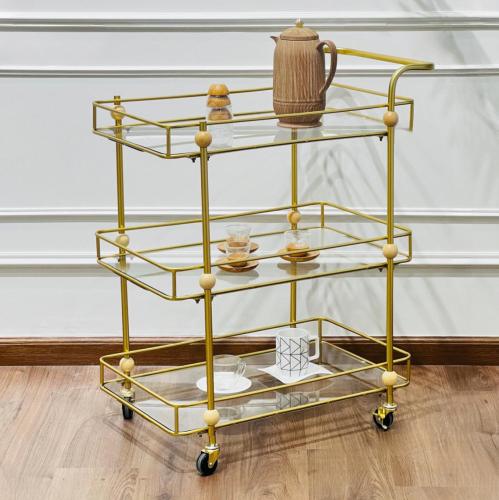 عربة خدمة 3 أدوار مستطيله مزوده بعجلات لون ذهبي