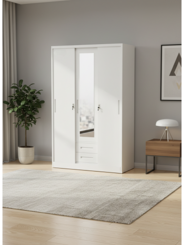 دولاب ملابس حديد مودرن 3 أبواب مع مرآة وخزنة داخلي...