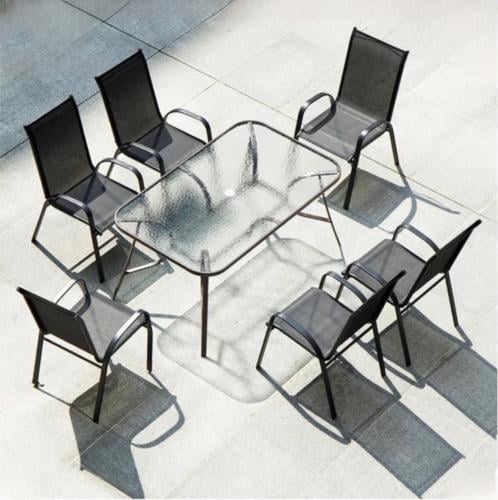 طاولة جلسة خارجية مستطيل مع 6 كراسي لون أسود