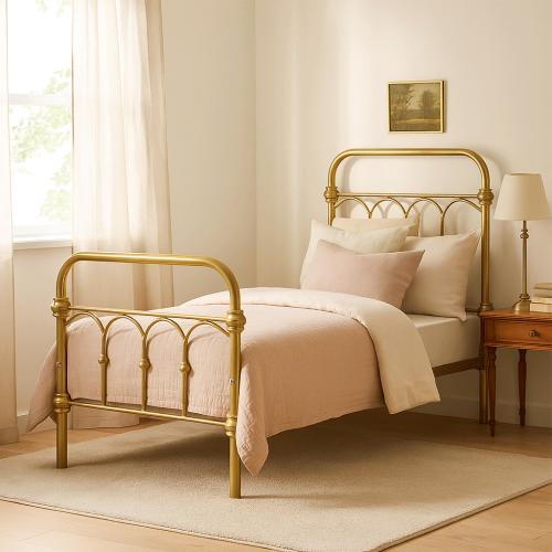 سرير حديد متين بلون ذهبي وتصميم كلاسيكي مقاس 170CM