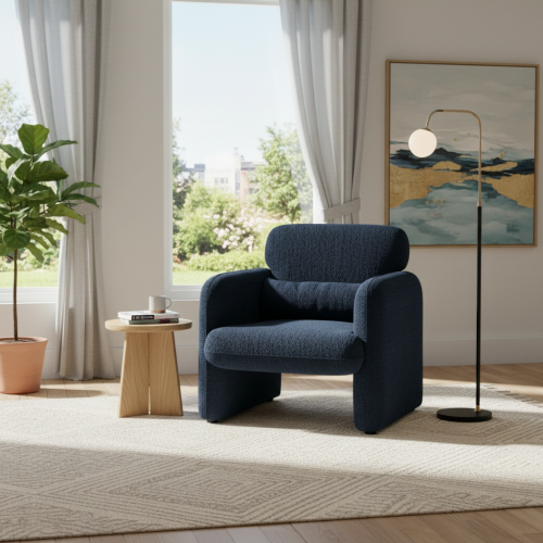 كرسي مفرد مودرن بمسند ظهر مبطن - أزرق كحلي