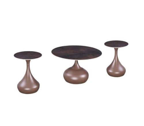 طقم طاولات قهوة جانبية مودرن بسطح سيراميك وقاعدة م...