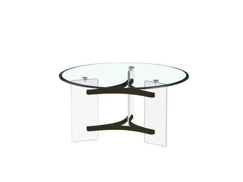 طاولة قهوة دائرية زجاجية بقاعدة أكريليك ودعامات مع...
