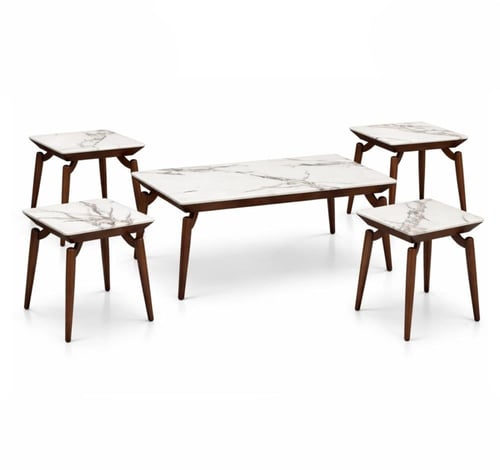 طقم طاولات قهوة مودرن بتصميم رخامي (5 قطع)