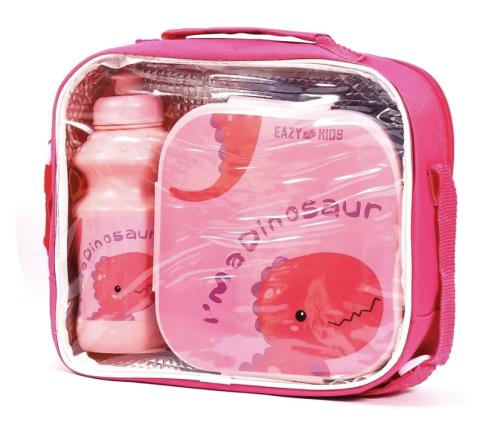 صندوق غداء + زمزمية ماء وشنطة - ديناصور-وردي