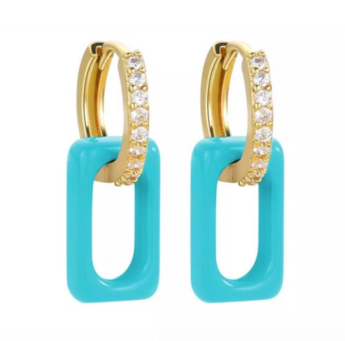 neon drop earring- blue مطلي بالذهب