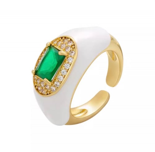 white neon X green crystal - خاتم ابيض فص زركون اخ...