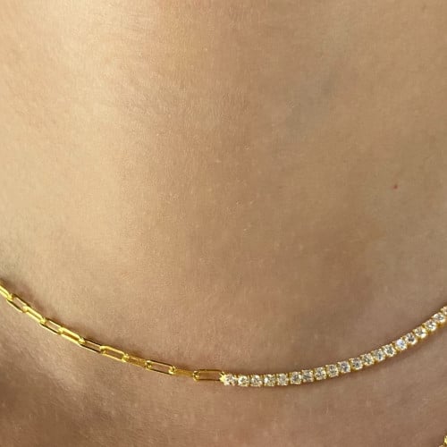 سلسلة فضة عيار 925 مطلية بالذهب عيار 18 مع زركون