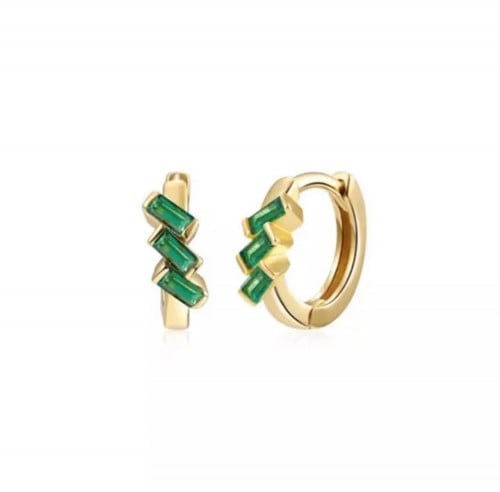 حلق فصوص اخضر فضة عيار 925 مطلي بالذهب