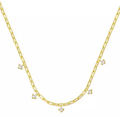 سلسلة فضة عيار 925 مطلية بالذهب عيار 18 مع زركون