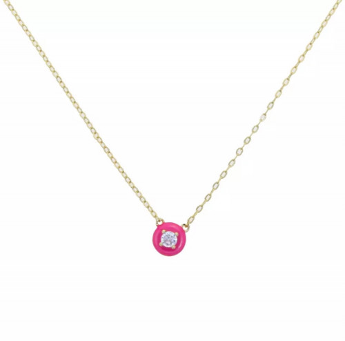 pink dot necklace - سلسة نيون باللون الوردي مطلية...
