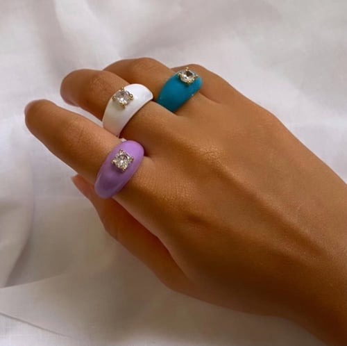 خاتم راينبو نيون فص زركون مطلي بالذهب