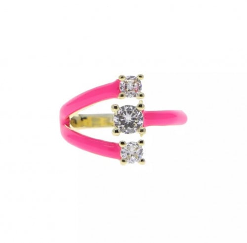 3 crystals pink ring - خاتم نيون وردي 3 فصوص مطلي...