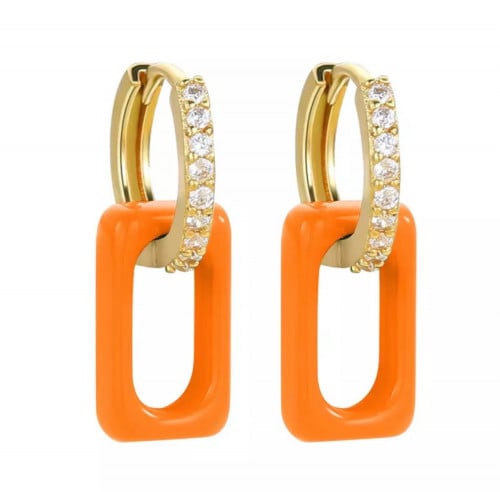 neon drop earring - orange مطلي بالذهب