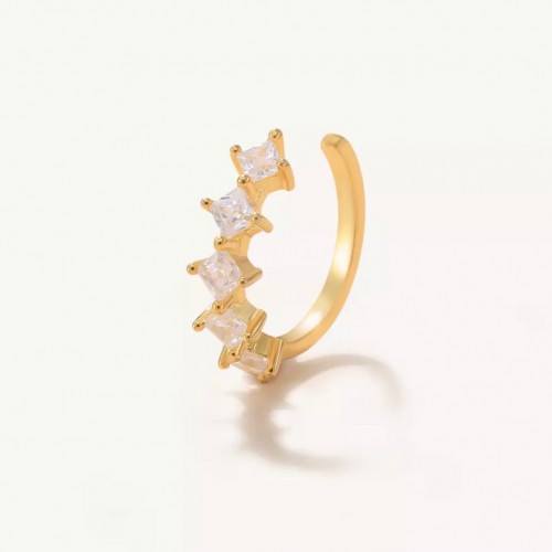 حلق بدون خرم فضة عيار 925 مطلي بالذهب عيار 18 مع ز...