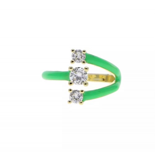 3 crystals green ring - خاتم نيون اخضر 3 فصوص مطلي...