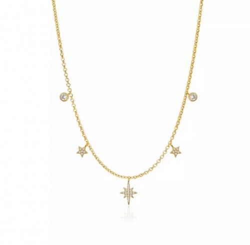 سلسلة فضة عيار 925 مطلية بالذهب عيار 18 مع زركون