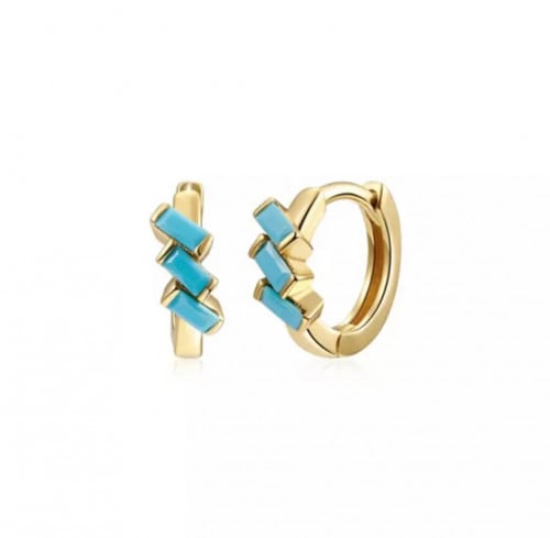 حلق فيروزي فضة عيار 925 مطلي بالذهب