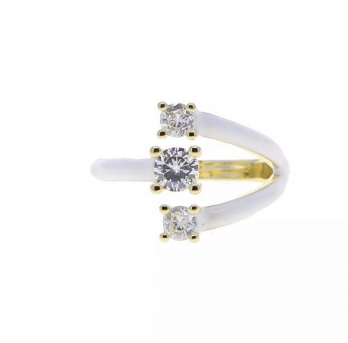 3 crystals white ring - خاتم نيون ابيض 3 فصوص مطلي...