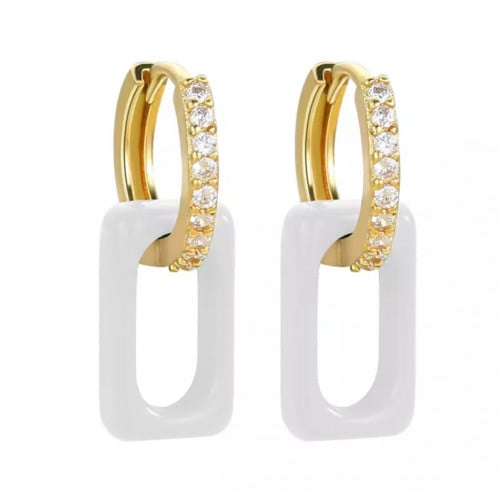 neon drop earring- white مطلي بالذهب
