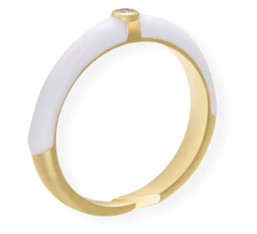 خاتم نيون ابيض فص زركون مطلي بالذهب